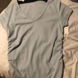 Teal ruffle tee with V-neck